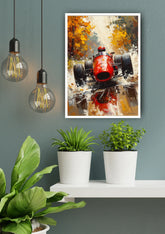 Vintage motorcycle autumn road canvas wall art
