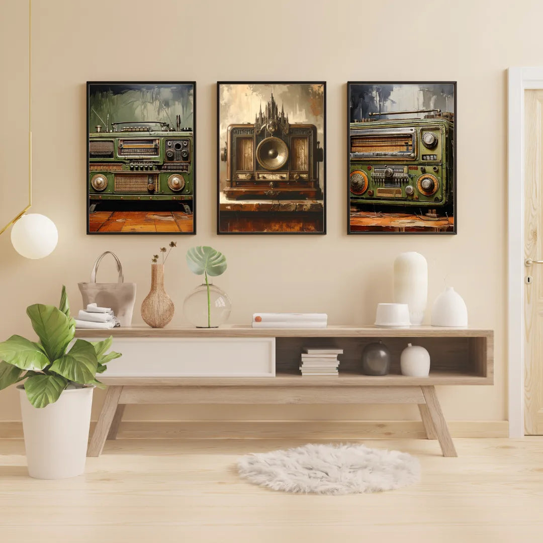 Retro radio wall art canvas painting set
