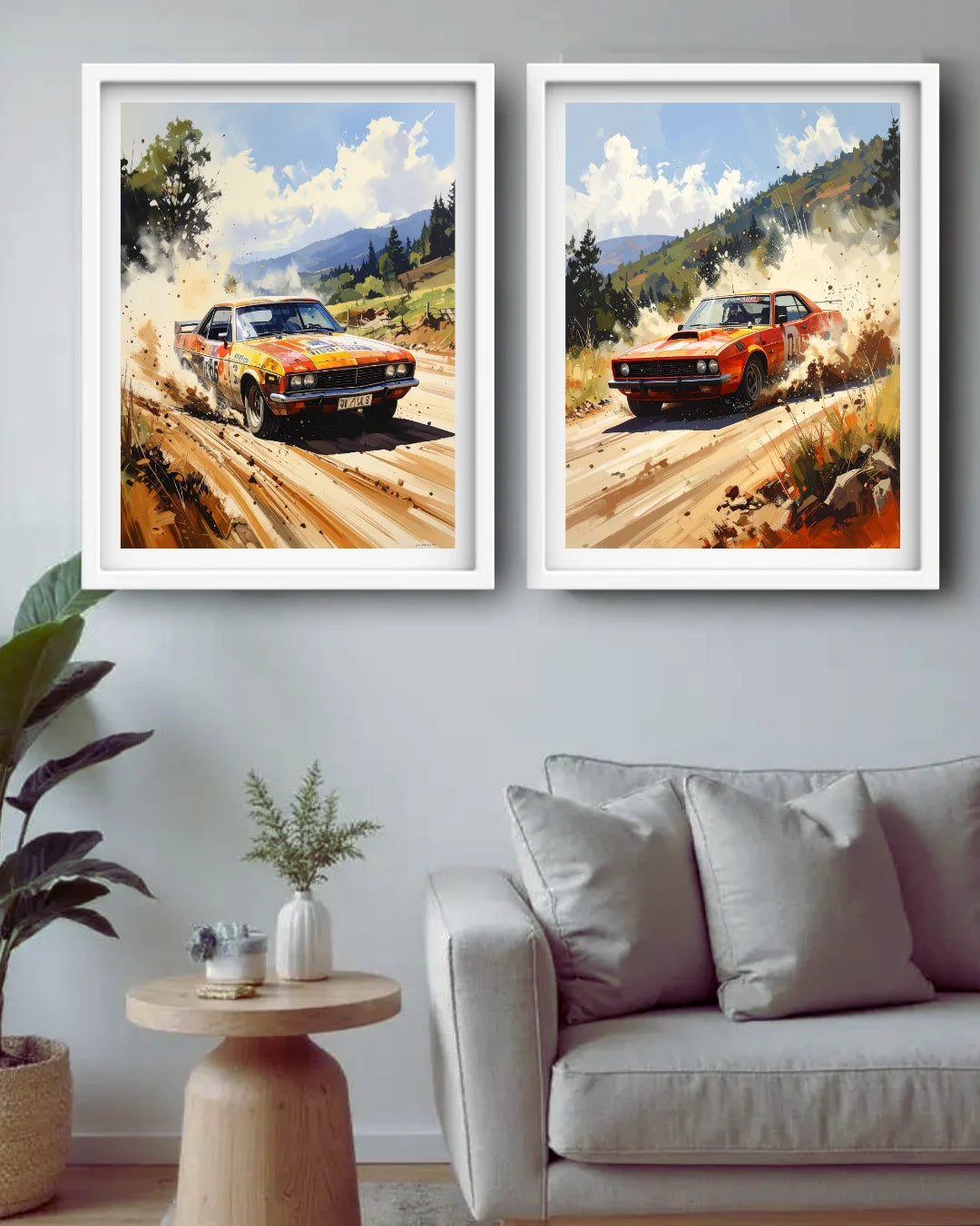 Classic racing car landscape canvas wall art set
