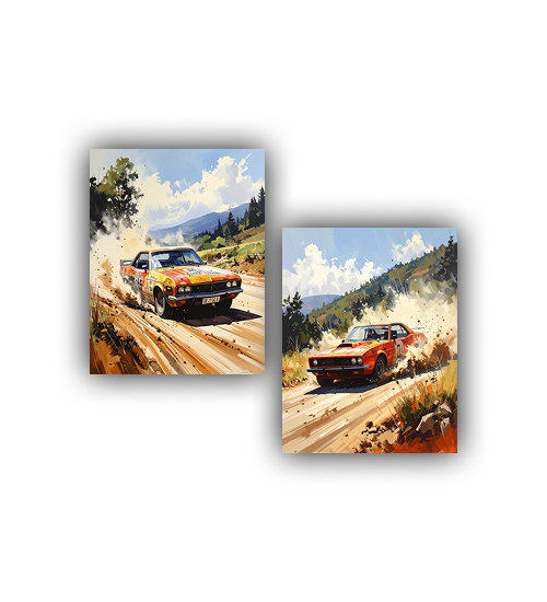 Retro car adventure landscape wall art canvas painting
