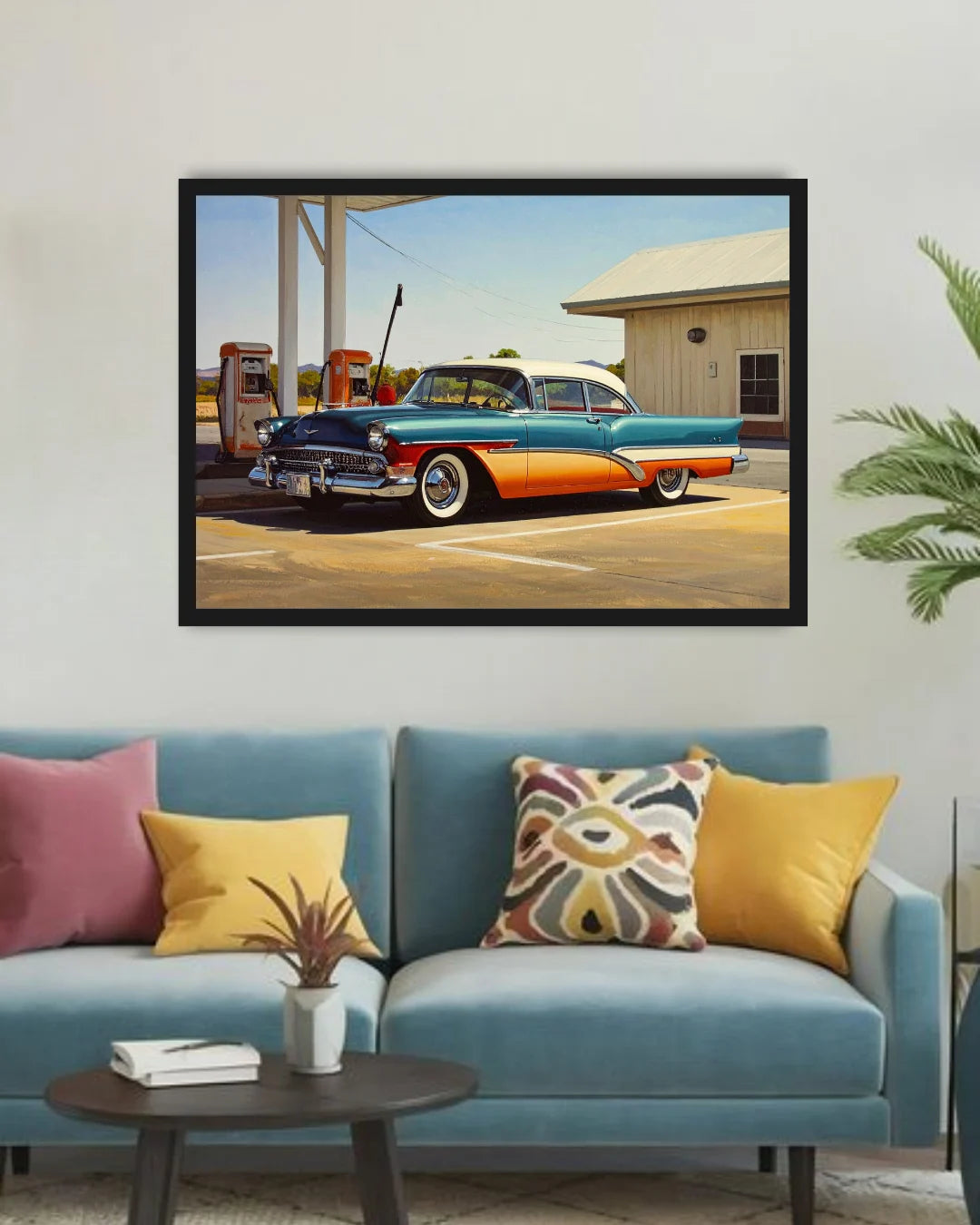 Vintage car wall art featuring a classic American automobile