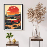 Retro travel poster style desert car art