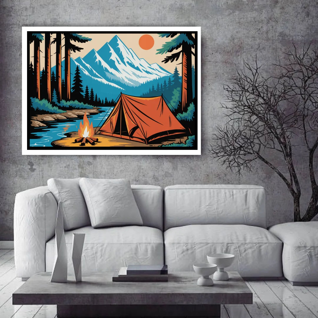 Mid-century inspired retro nature painting