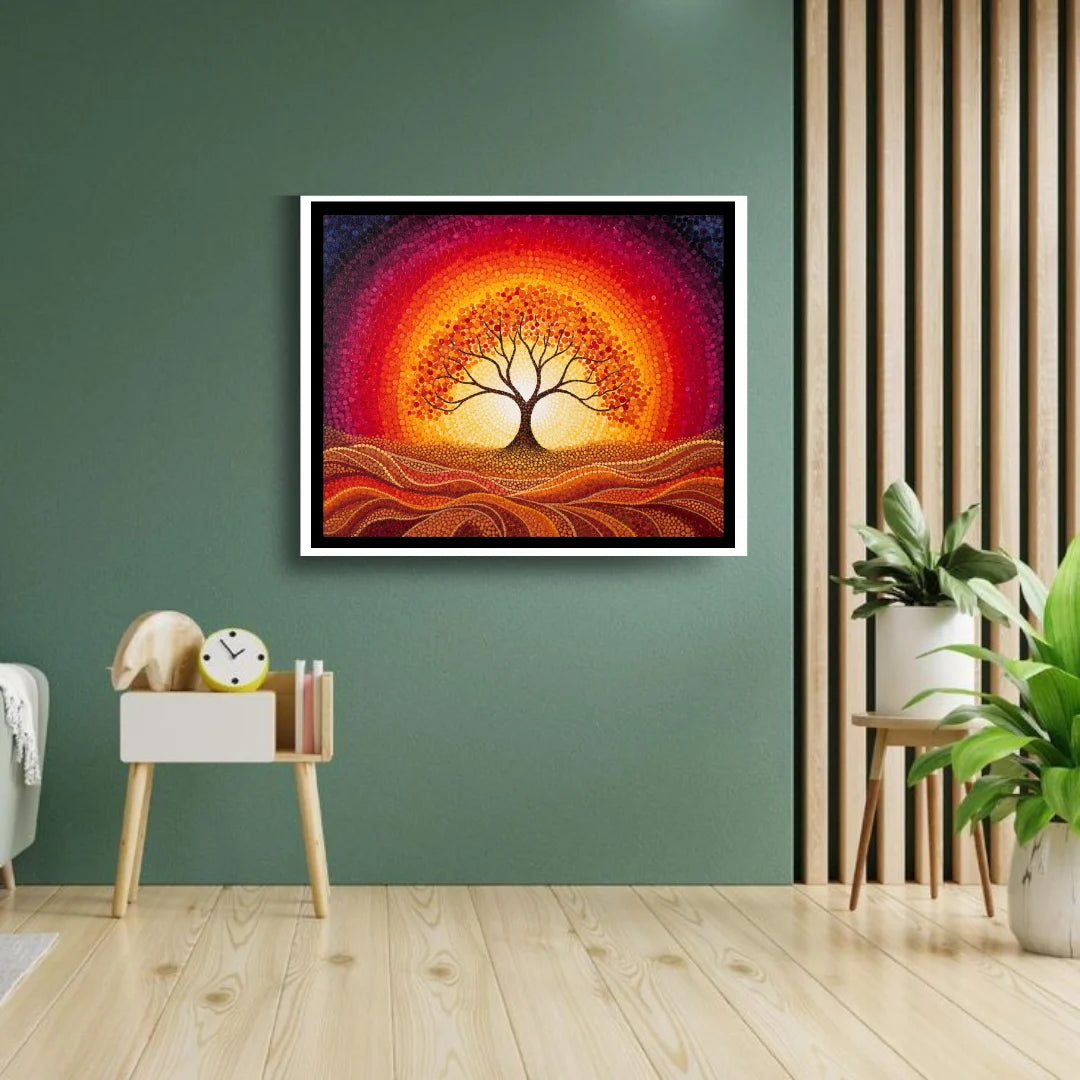Tree of life sunrise wall art painting for modern living room decor
