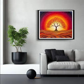 Meditation tree of life wall art painting for peaceful home interior
