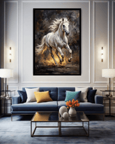 white horse wall art canvas in modern living room decor