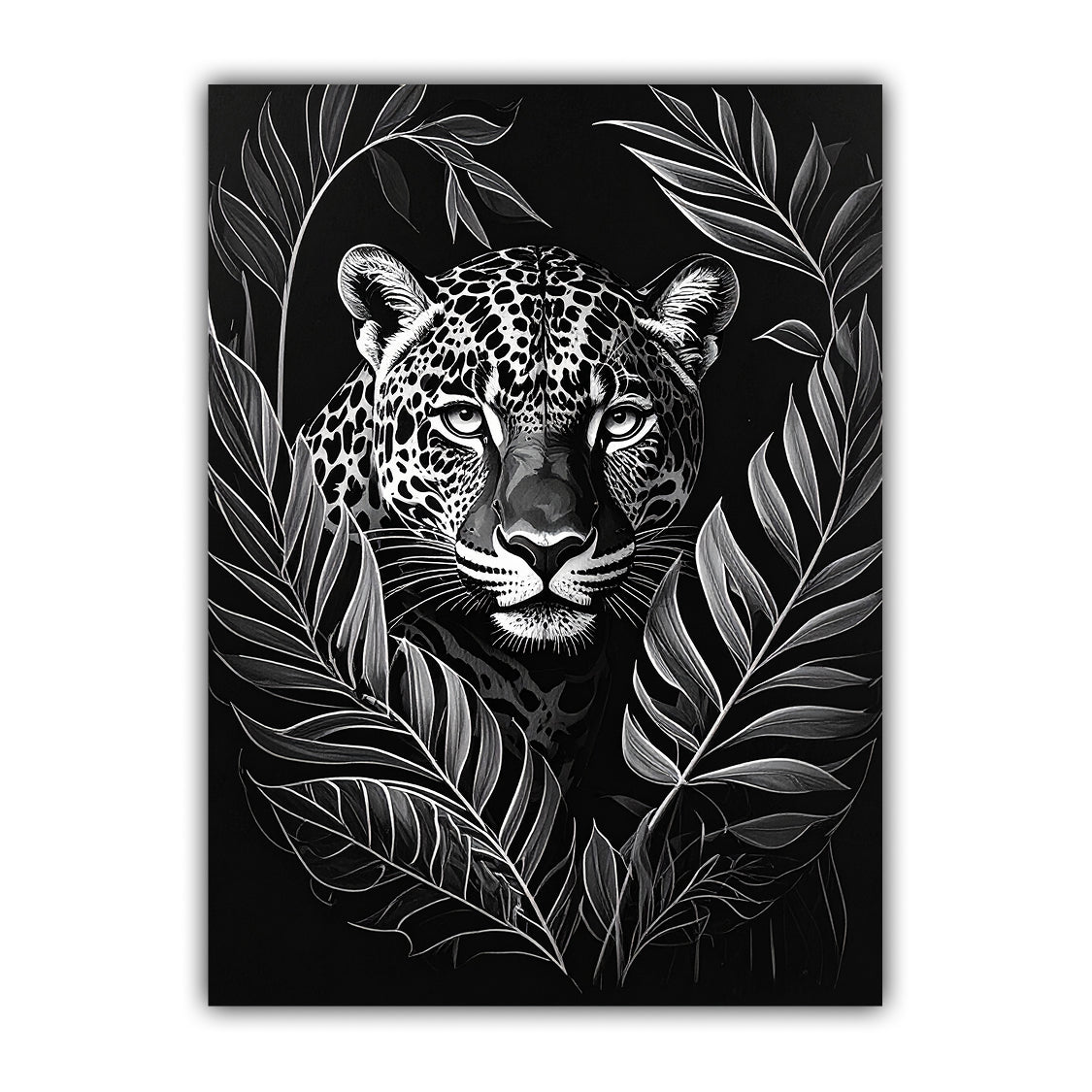 Black &amp; White Leopard Portrait – Wall Art Canvas