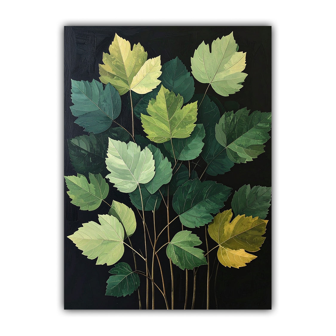 Green &amp; Golden Leaves Botanical Art – Wall Art Canvas