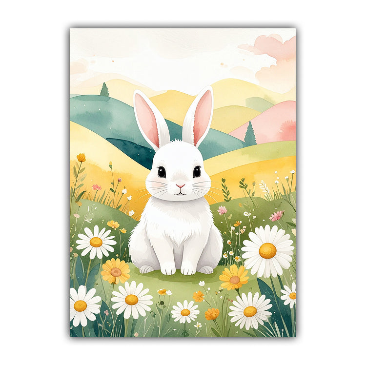 Cute White Bunny in a Spring Meadow – Wall Art Canvas