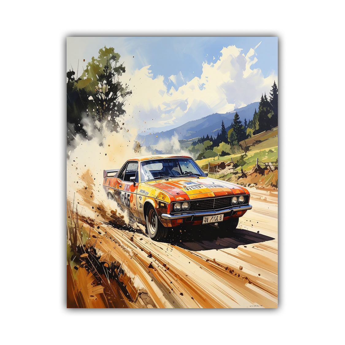 Vintage Rally Car Mountain Road - Wall Art Canvas WallArtVibes