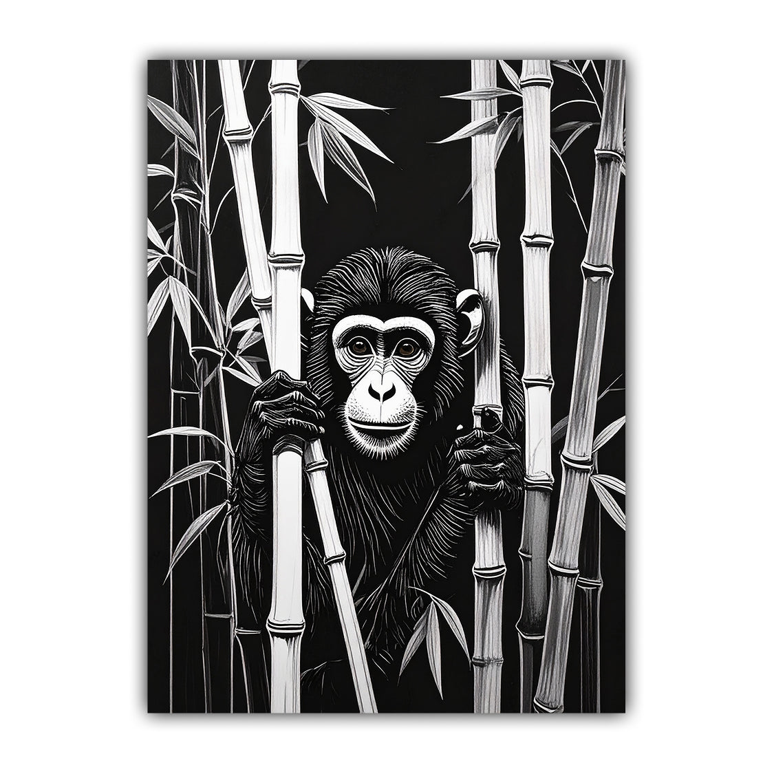 Chimpanzee Behind Bamboo – Wall Art Canvas
