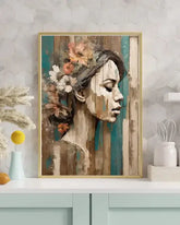 Contemporary figurative female wall art with artistic brush textures
