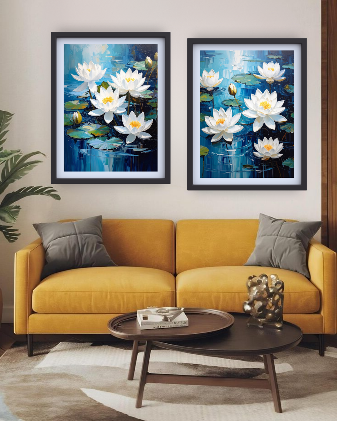 White Lotus Floral - Set Of 2 - Wall Art Canvas