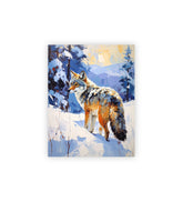 Painting of a fox in a snowy landscape