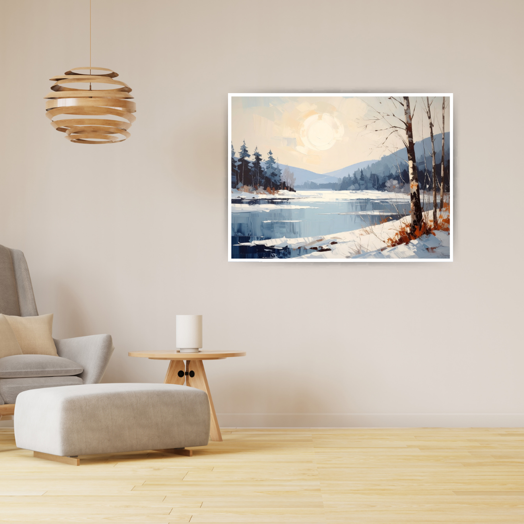 Winter lake landscape wall art canvas painting
