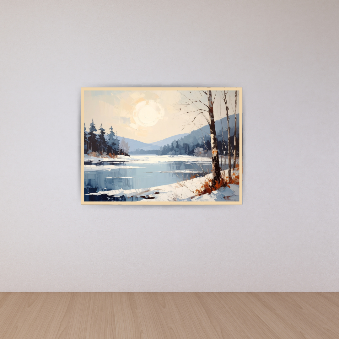 Snowy lake landscape canvas wall art painting
