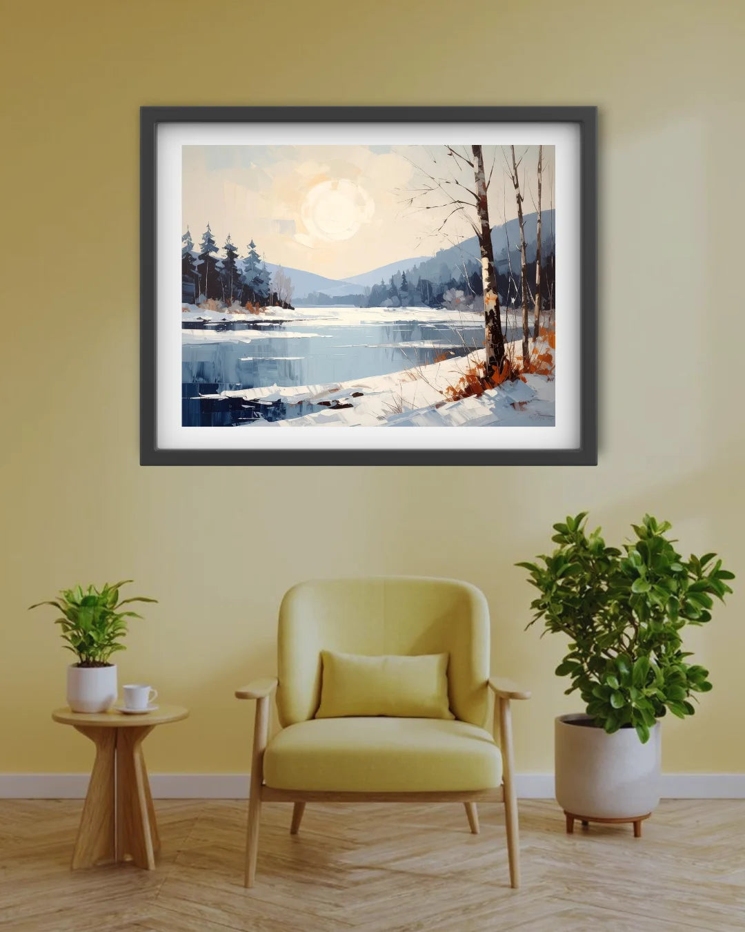 Peaceful winter lake wall art canvas painting
