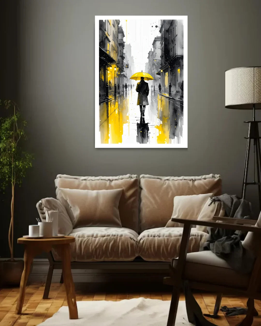 Modern Urban Rain Walk Canvas Painting for Living Room Wall Decor