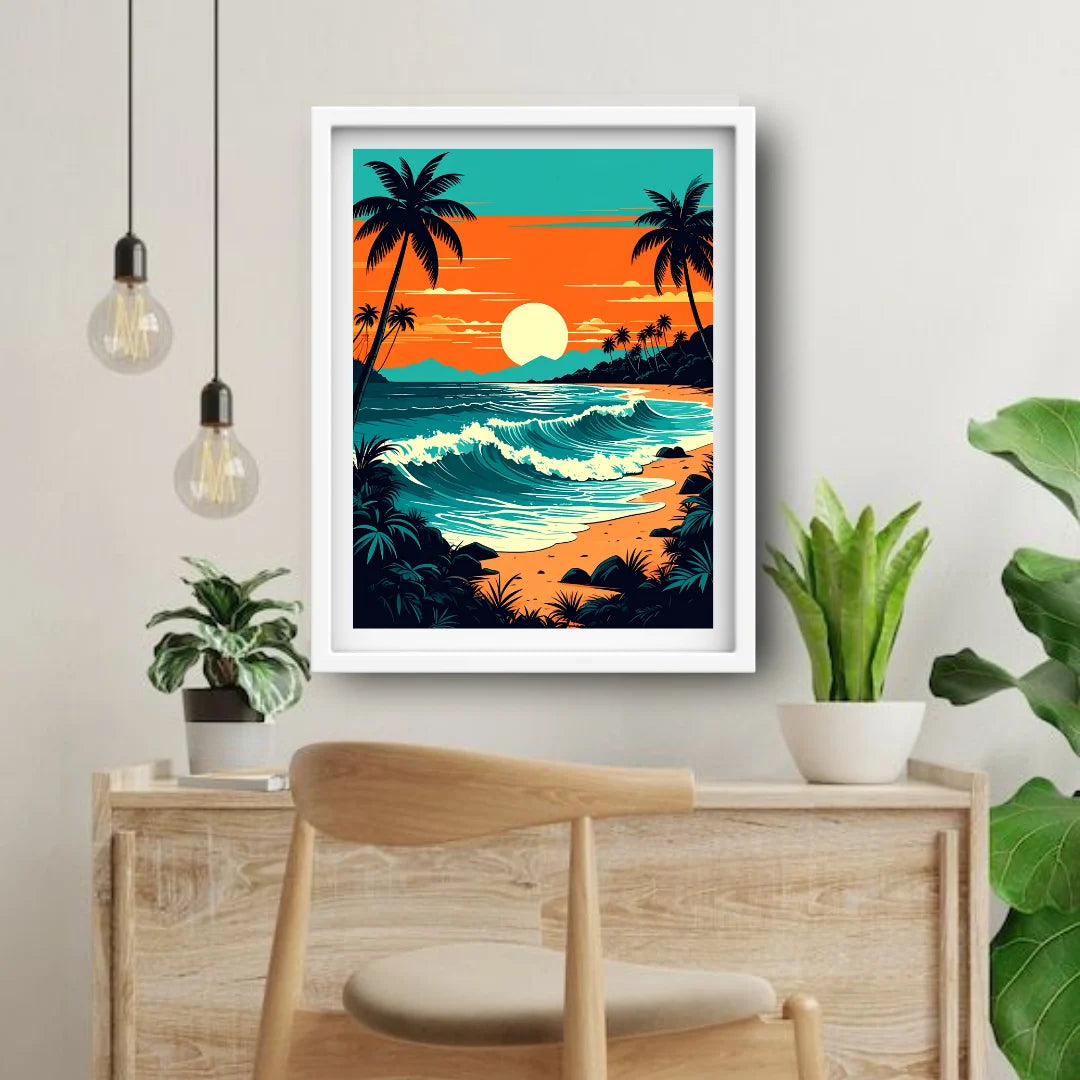 Tropical beach sunset wall art canvas
