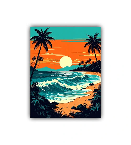 Sunset ocean palm tree canvas artwork
