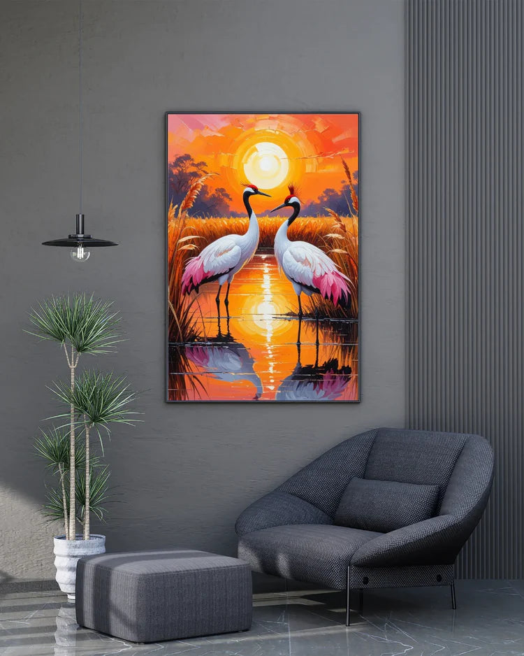 Abstract birds canvas painting for modern home interior