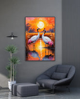 Abstract birds canvas painting for modern home interior