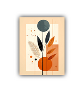 Close-up view of abstract botanical wall art canvas painting with modern shapes
