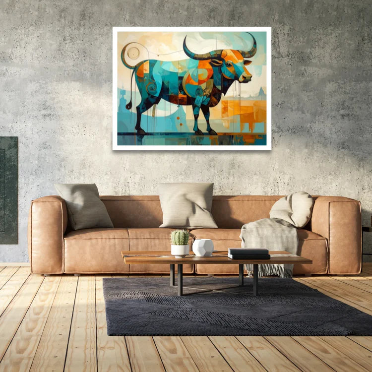 Abstract bull canvas painting for living room wall decor in modern style