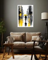 modern abstract city wall art canvas with yellow highlights