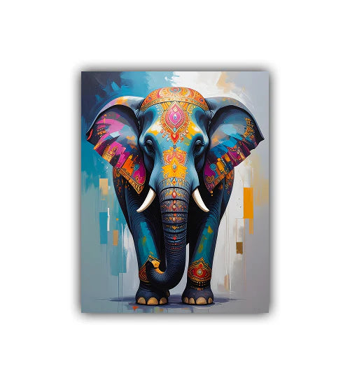 Abstract elephant canvas painting wall art with vibrant colors