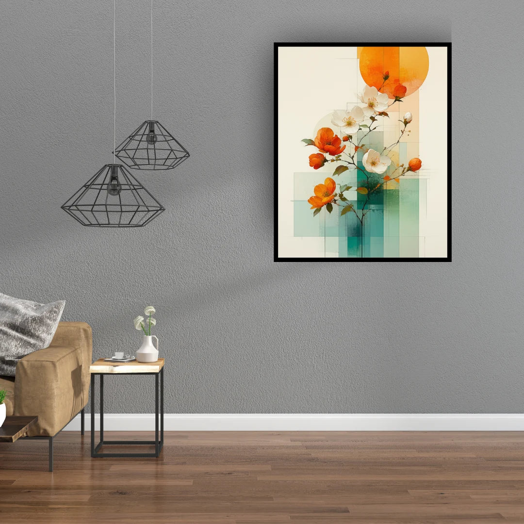 Modern abstract floral canvas painting for minimal wall decor
