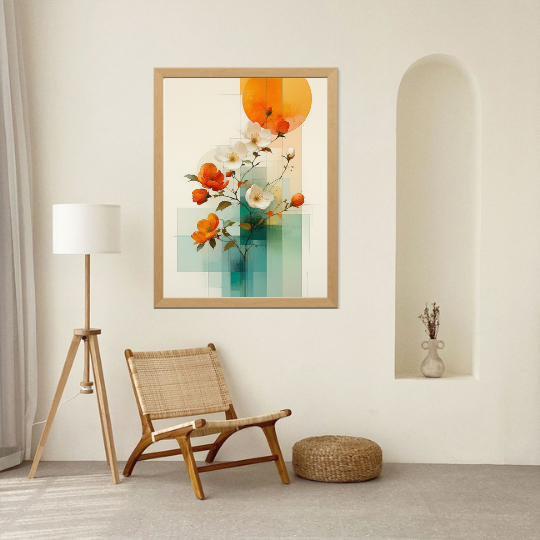 Abstract floral canvas wall art in modern home interior decor
