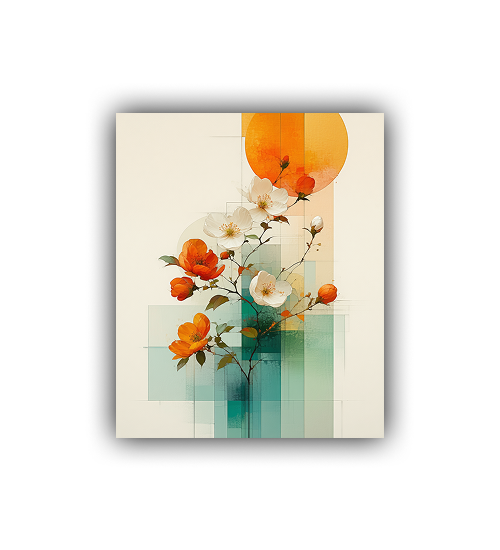 Abstract floral canvas wall art with modern orange flower design
