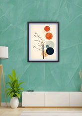 Modern living room decorated with abstract geometric wall art canvas on a green wall
