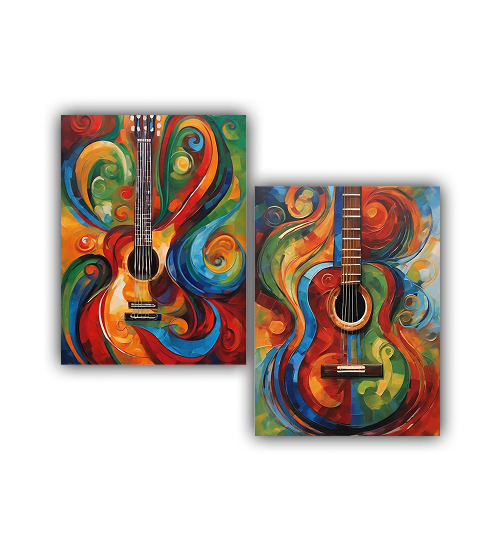 Abstract guitar wall art set for living room and studio decor