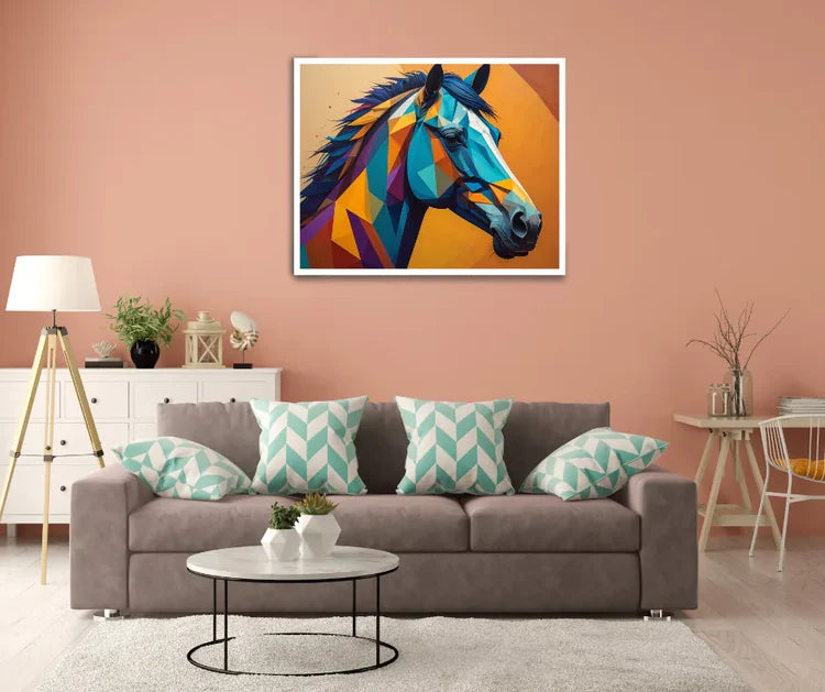 Abstract horse canvas painting for living room wall decor, modern animal art