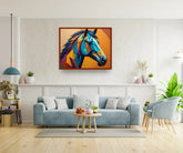 Abstract horse canvas painting displayed in modern living room
