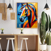 Abstract horse wall art canvas painting with colorful modern design for living room