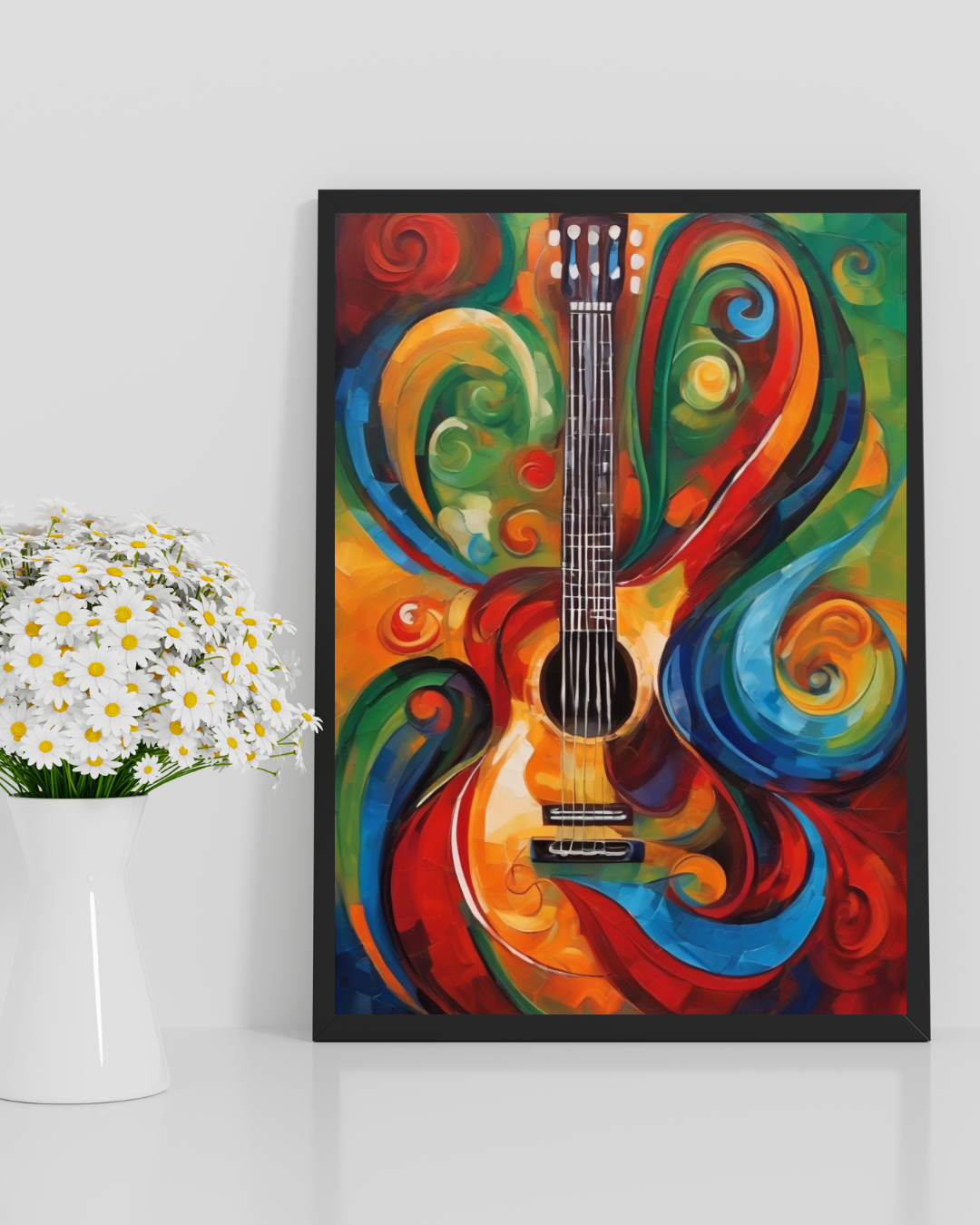 Abstract music guitar canvas wall art for living room decor
