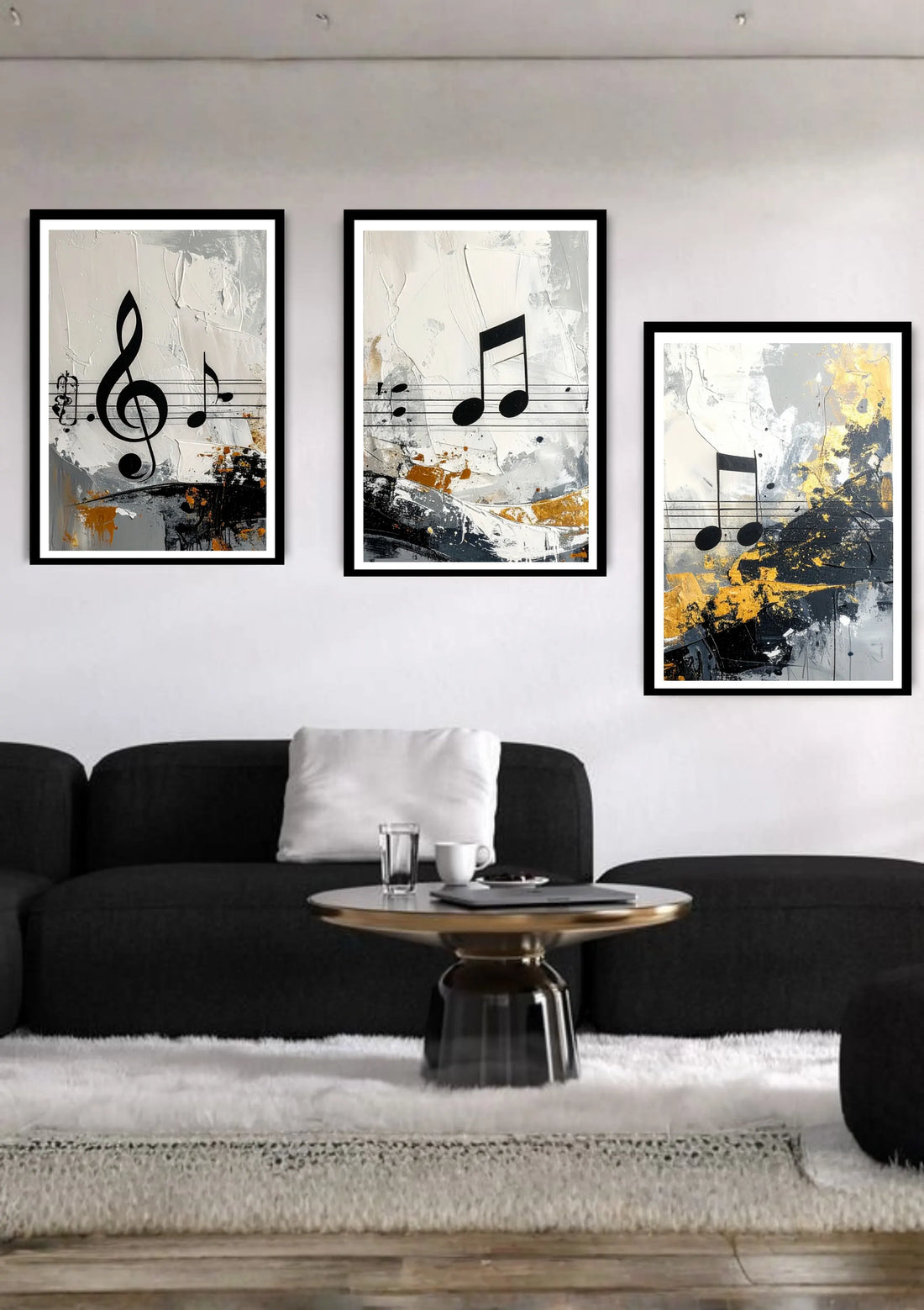 Abstract music notes canvas wall art set of 3 modern painting for living room decor
