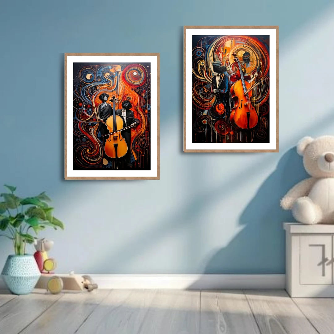 Abstract musician wall art canvas set of 2 modern music decor for living room