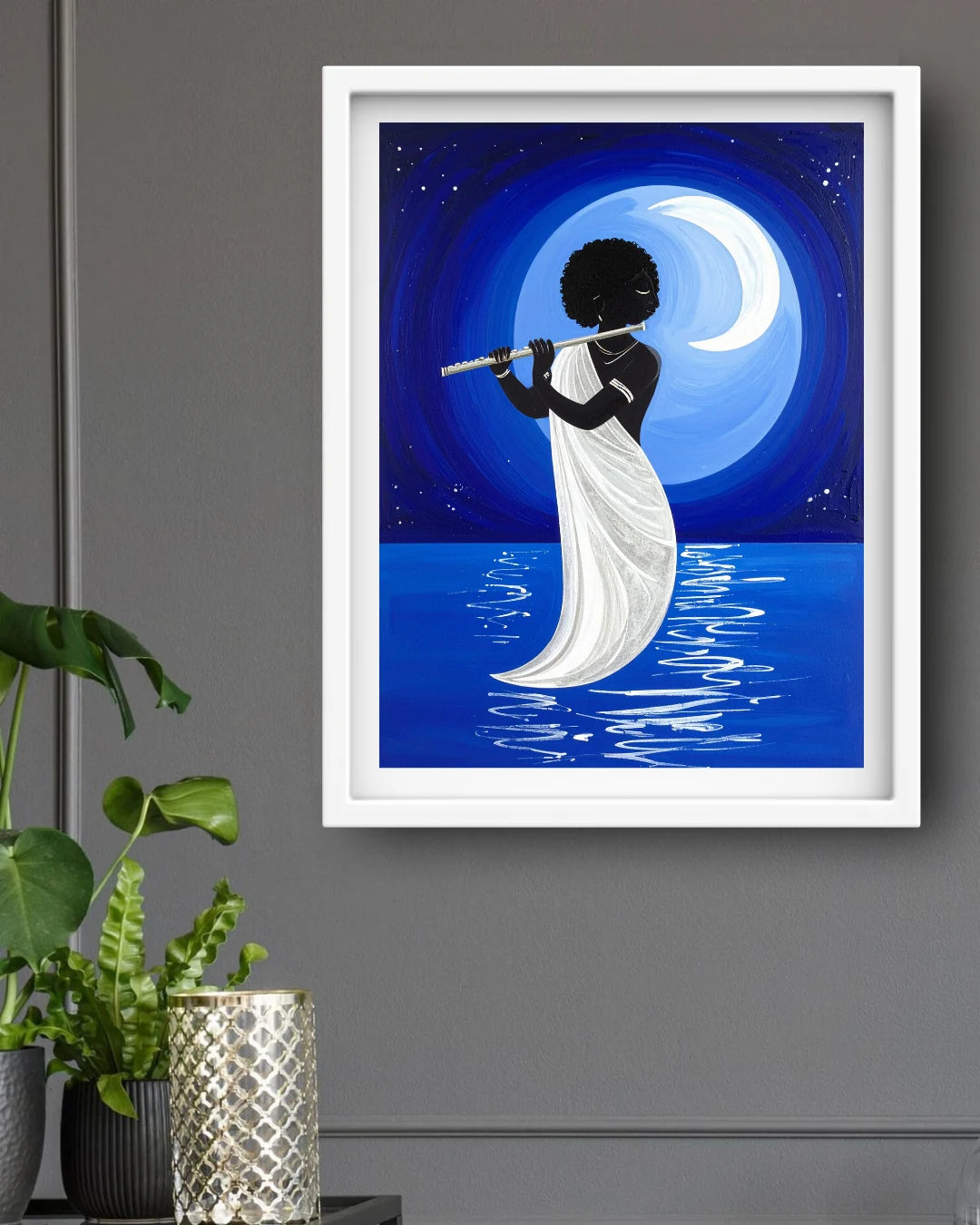 Abstract night moon wall art canvas for bedroom decor