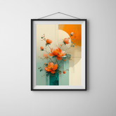 Abstract orange floral canvas wall art hanging frame design
