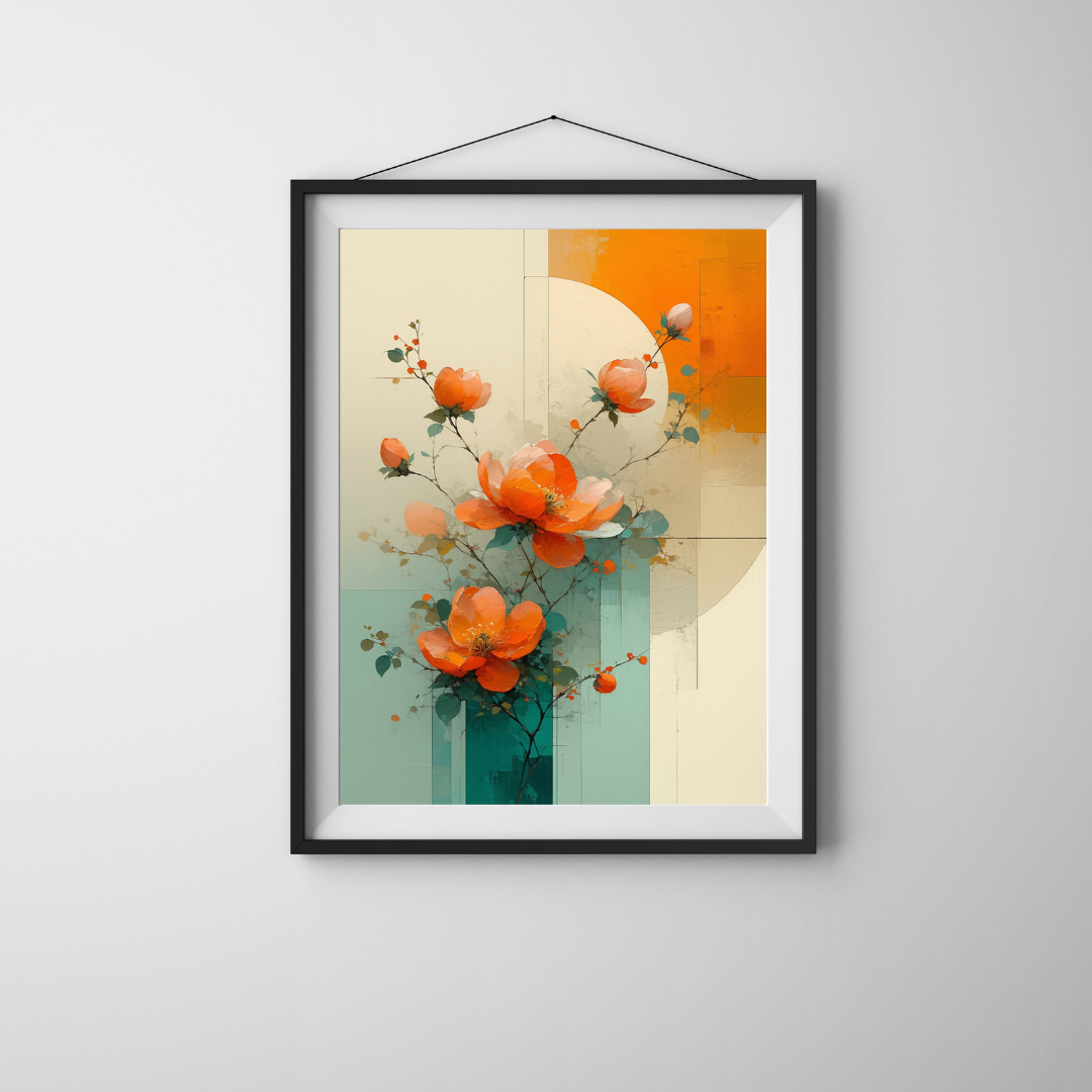 Abstract orange floral canvas wall art hanging frame design
