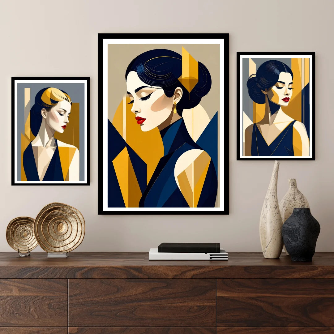 Abstract portrait wall art canvas multi frame set with elegant face illustration