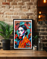 Abstract portrait wall art canvas painting with bold modern illustration