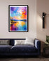 colorful abstract sunset wall art canvas displayed in modern living room
