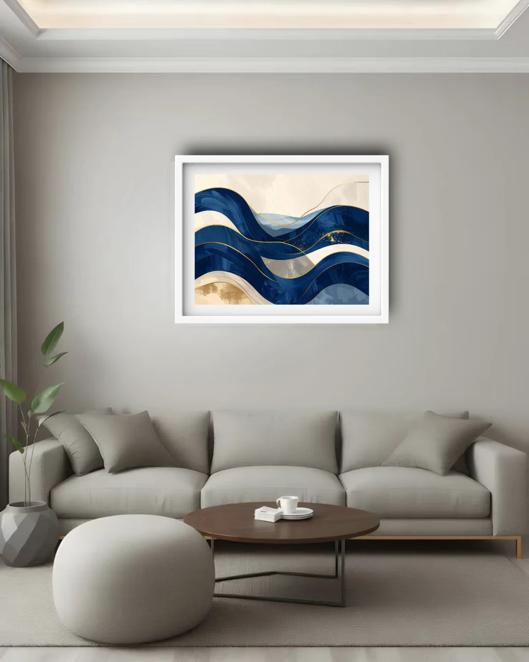 abstract wave wall art canvas in modern interior design