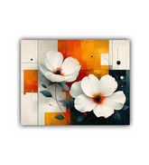Close-up view of abstract white floral wall art canvas painting

