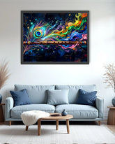 neon peacock painting wall art elegant design